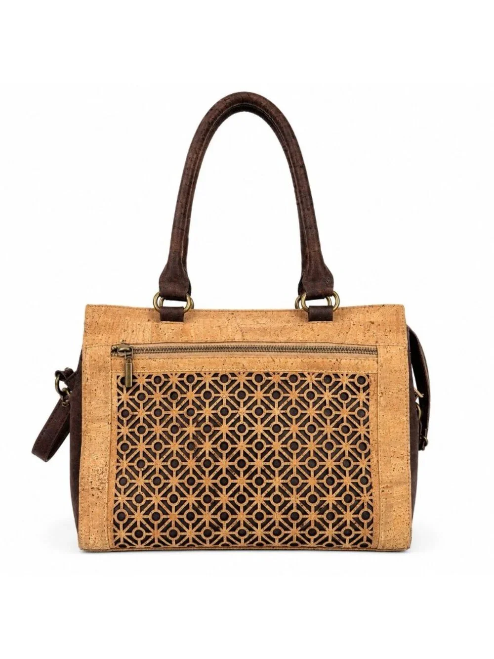 Natural Cork Satchel Bag 1SZ Tan Brown Laser Cut Portugal Vegan Eco Granola Boho